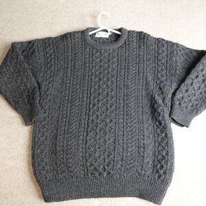 Glencree Sweater Large Gray Charcoal Chunky Fisherman Cable Heavyweight